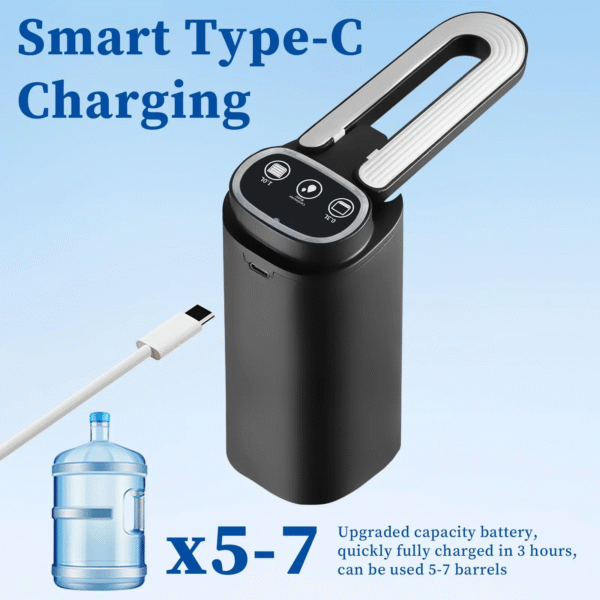 Water Bottle Pump Automatic Water Dispenser for 5 Gallon Bottle Type-C Charging Portable Electric Water Dispenser Pump (Black) - Image 7